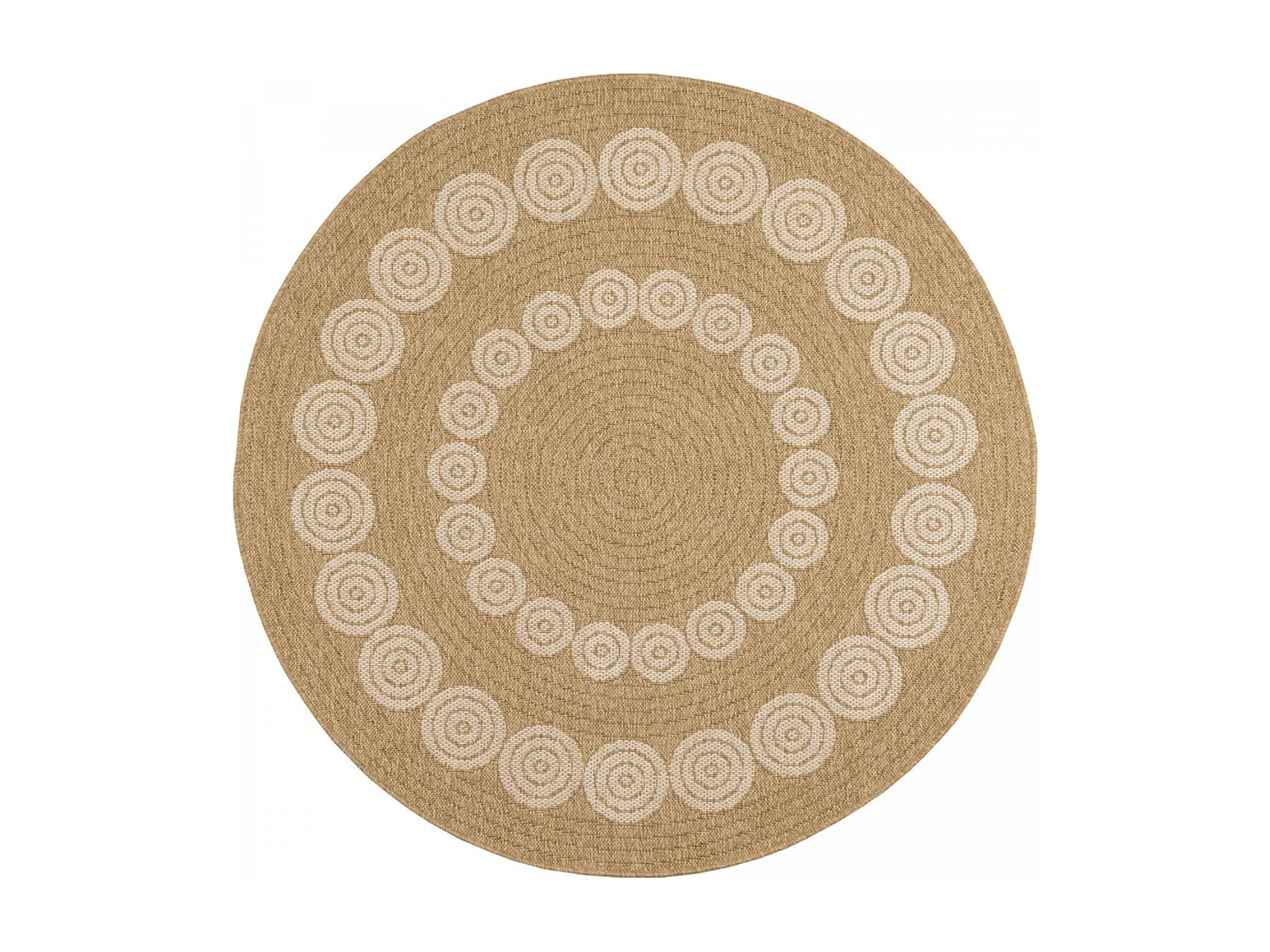 Tapis rond d'extérieur Ø120cm tissé kilim beige et blanc JUTE ART 8
