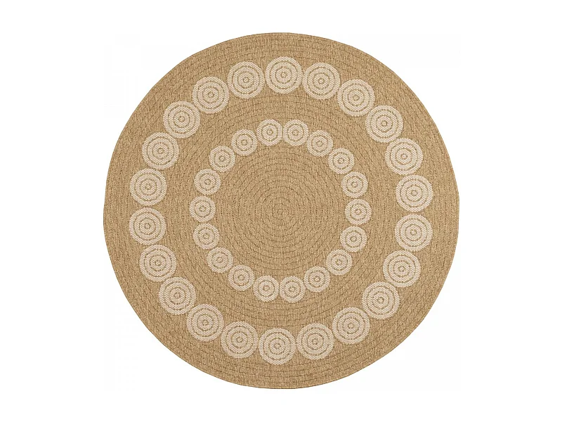 Tapis extérieur Ø120cm rond tissé kilim beige et blanc JUTE ART 8