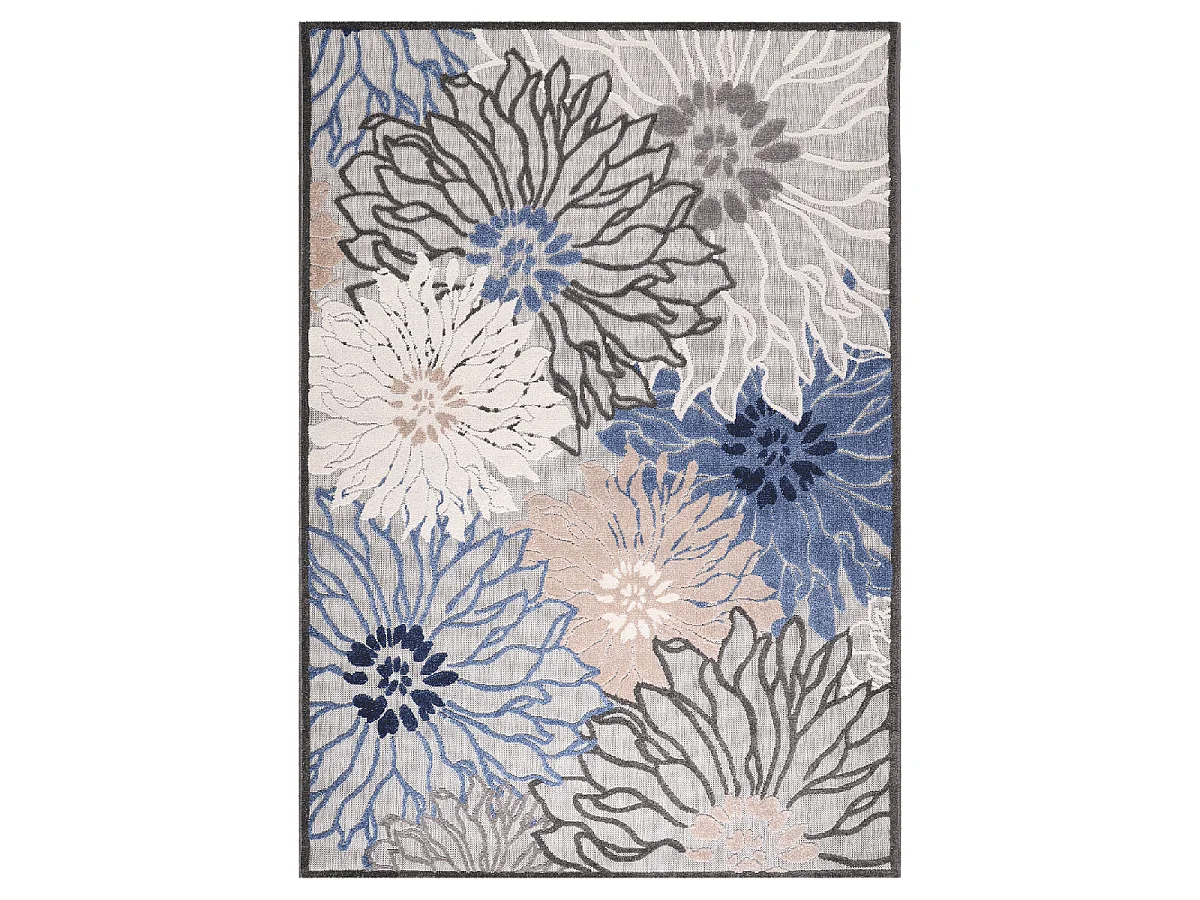 Tapis extérieur 80x150 tissé kilim bleu et gris CHIMEKA