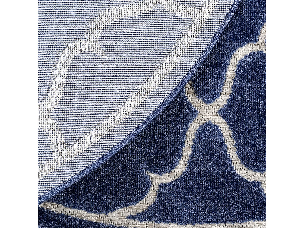 Tapis extérieur Ø200cm rond tissé kilim bleu KUMA