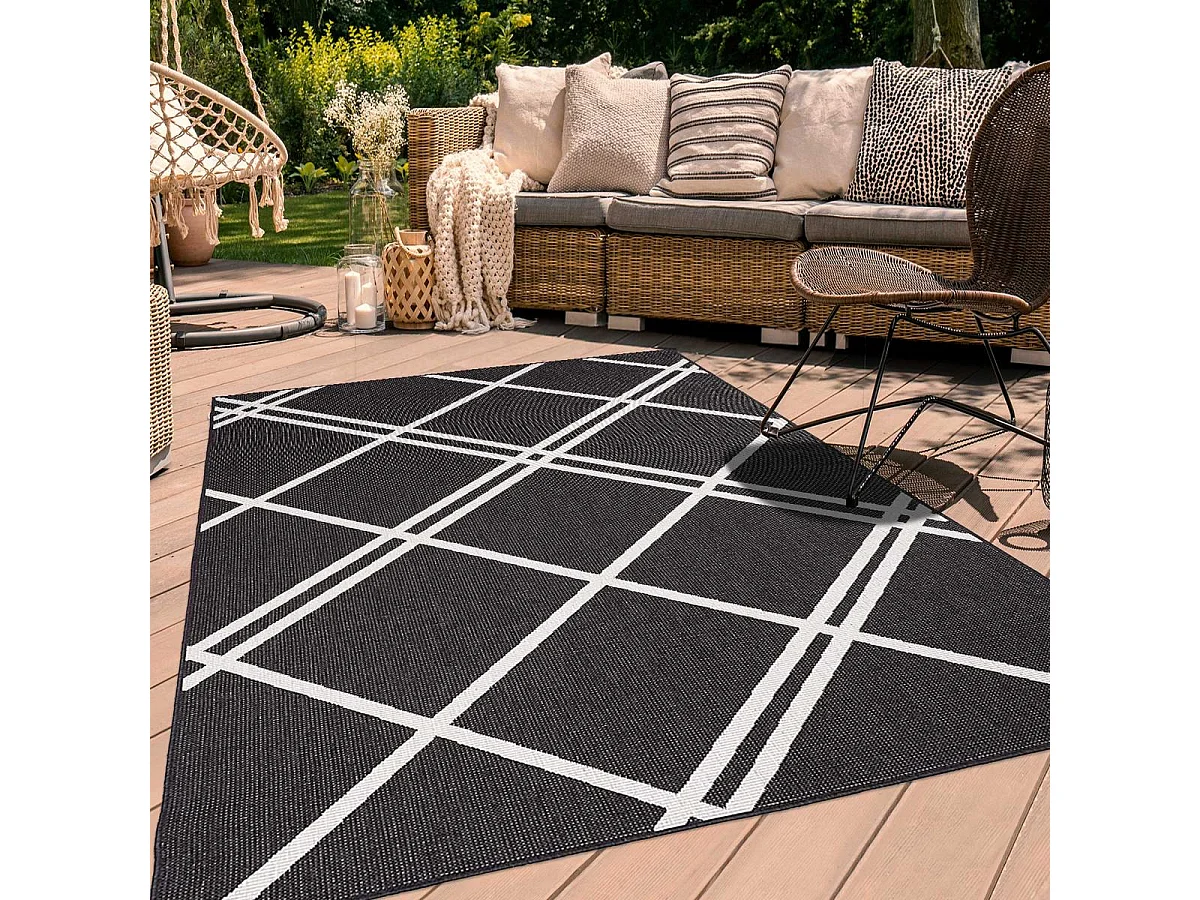 Tappeto da esterno, kilim reversibile 80x150 EX1 DOBLI nero e panna