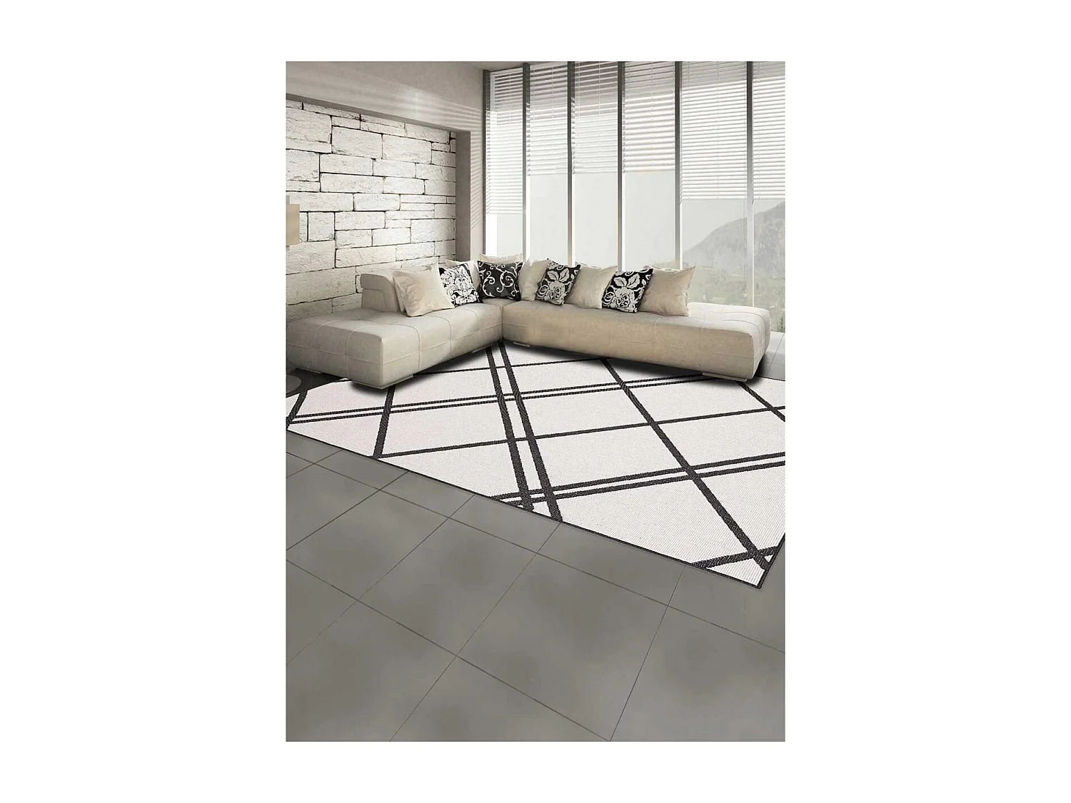 Tappeto da esterno, kilim reversibile 80x150 EX1 DOBLI nero e panna