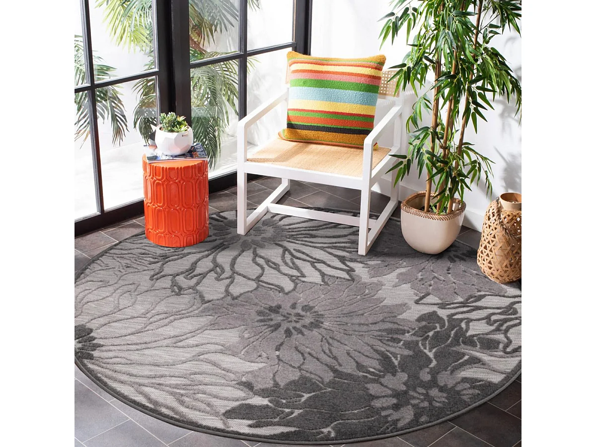 Tappeto da esterno Ø200cm tessuto rotondo kilim grigio chiaro CHIMEKA
