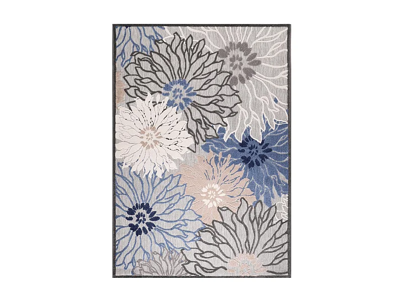 Tapis extérieur 200x290 tissé kilim bleu et gris CHIMEKA