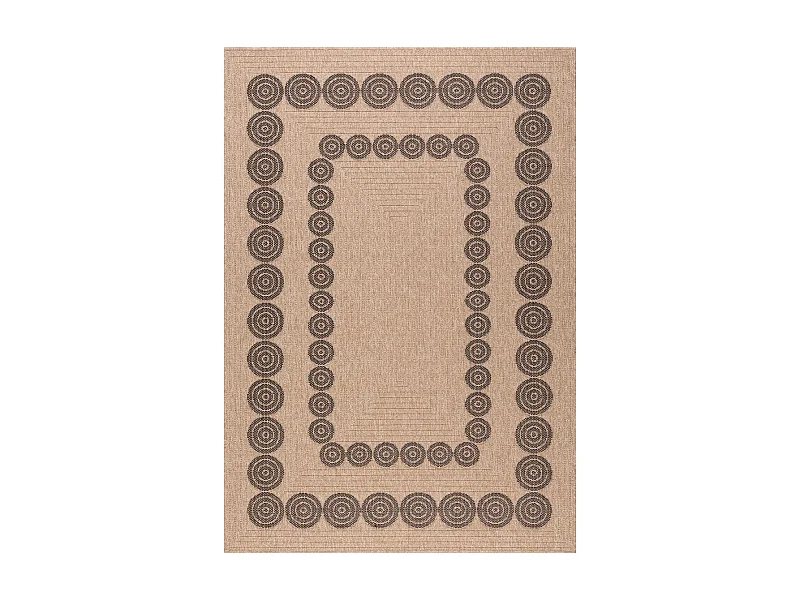 Tapis rond d'extérieur Ø80cm tissé kilim beige et noir JUTE ART 8