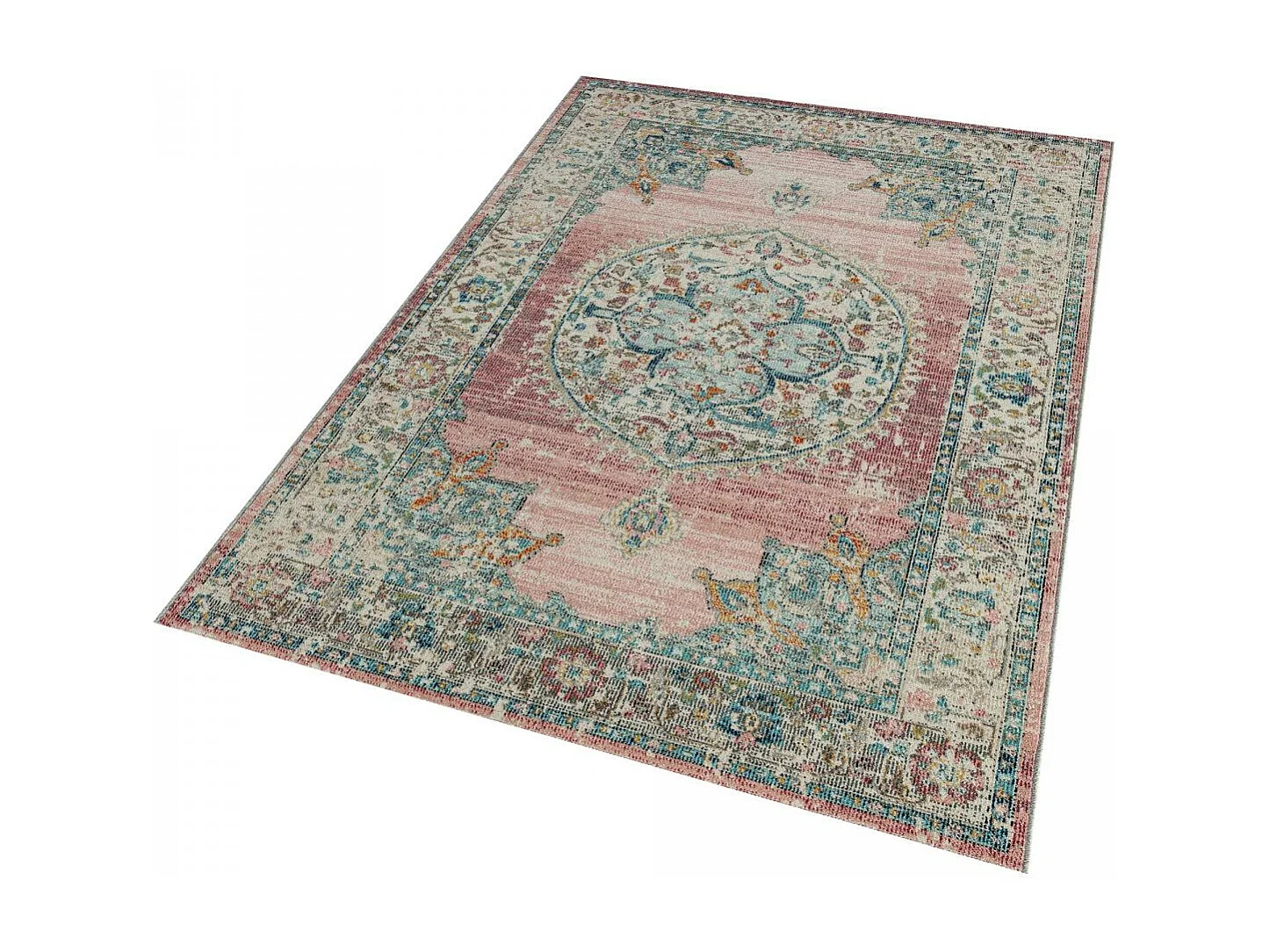 Tapis extérieur 140x200 tissé kilim bleu et ros SALOUT A