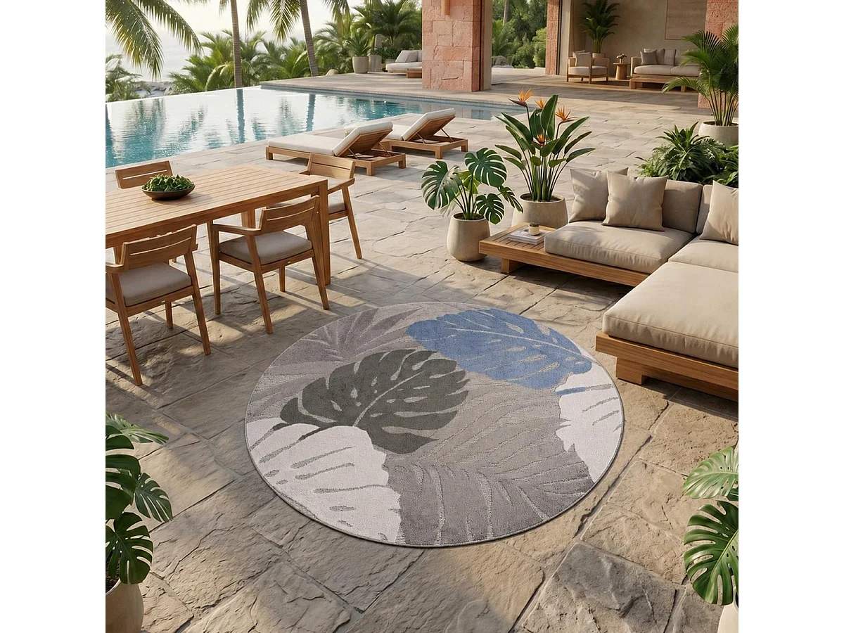 Tapis rond d'extérieur tissé kilim CHIMEKI