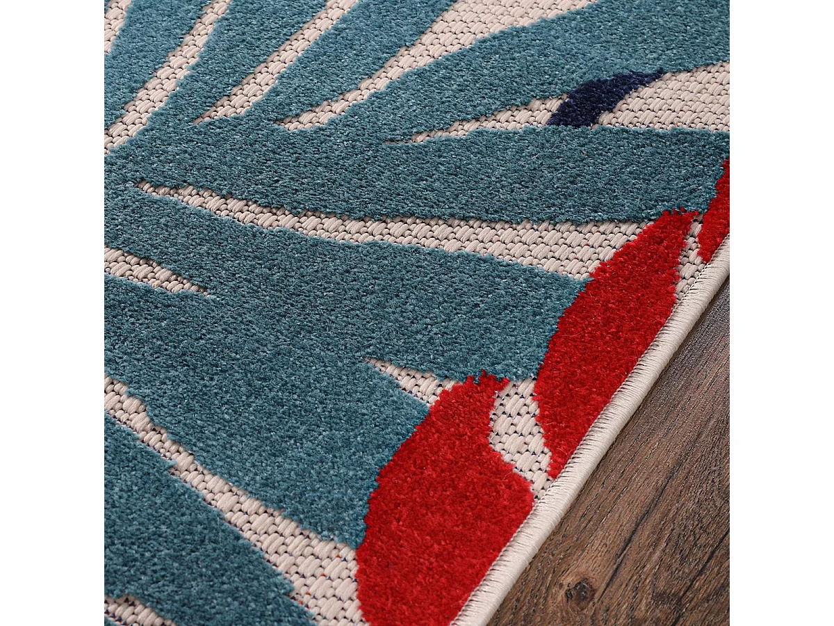 Tapis extérieur 200x290 tissé kilim bleu et rouge CHIMEKI