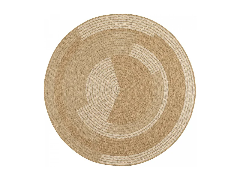 Tapis extérieur Ø160cm rond tissé kilim beige et blanc JUTE ART 7