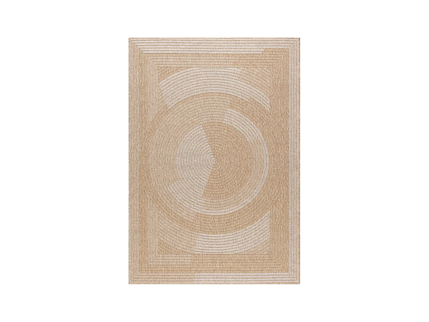 Tapis extérieur Ø160cm rond tissé kilim beige et blanc JUTE ART 7