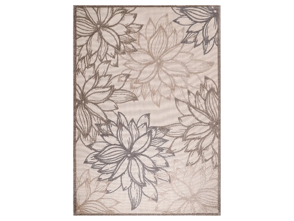 Tapis extérieur 200x290 tissé kilim marron et crème CHIMEKO