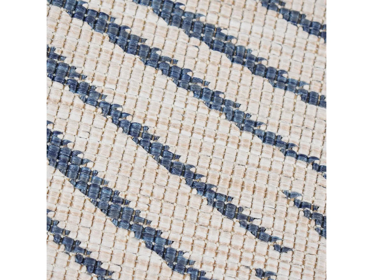 Tapis rond d'extérieur, kilim reversible Ø120cm LYN2 B ROND REVERSIBLE bleu et crème