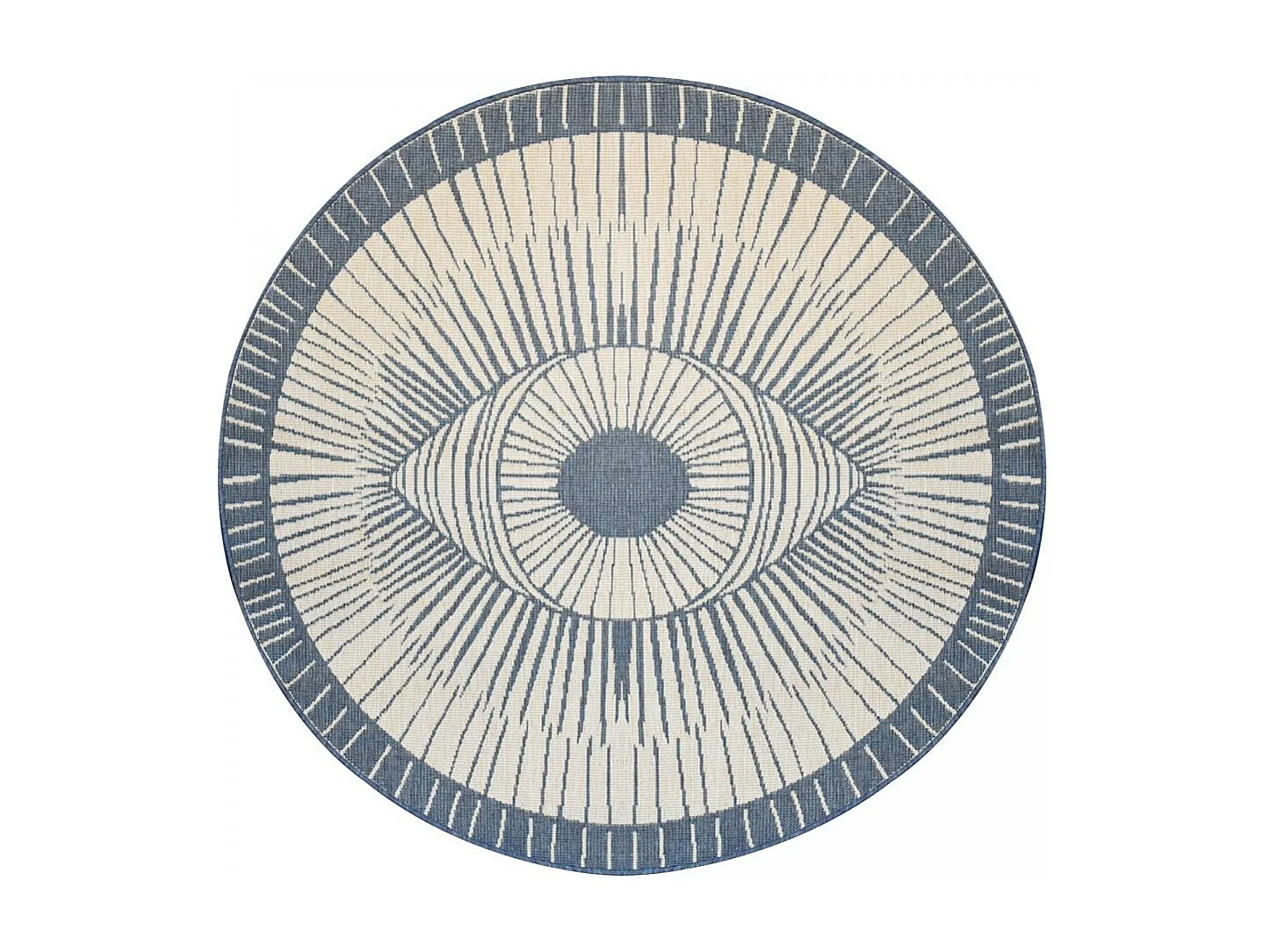 Tapis rond d'extérieur, kilim reversible Ø120cm LYN2 B ROND REVERSIBLE bleu et crème