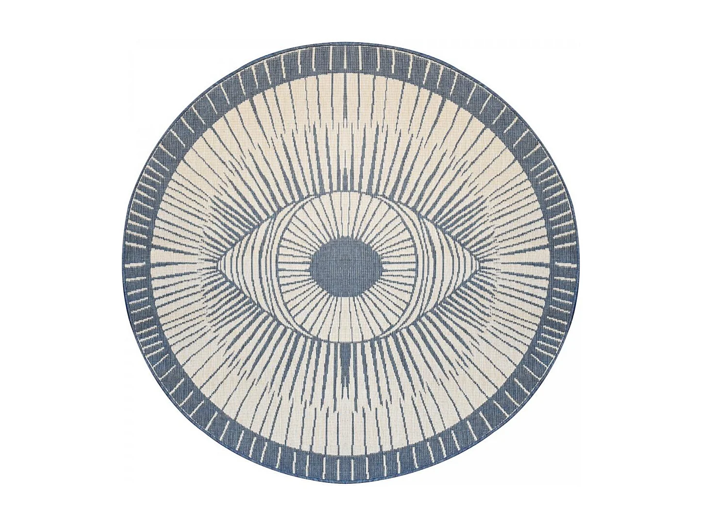 Tappeto rotondo da esterno, kilim reversibile Ø120cm EX1 B blu e crema