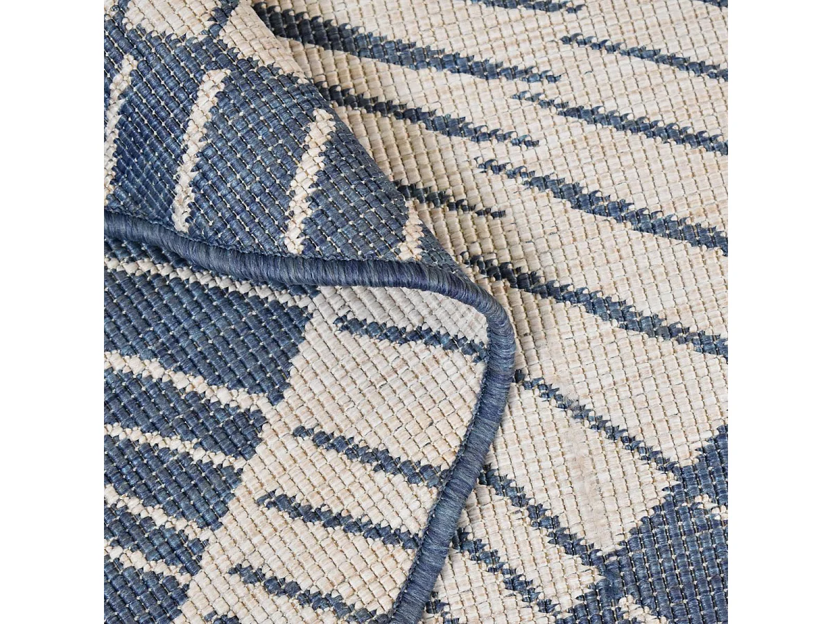 Tappeto rotondo da esterno, kilim reversibile Ø120cm EX1 B blu e crema