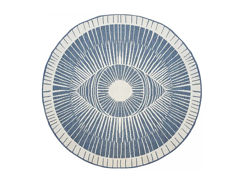 Tapis rond d'extérieur, kilim reversible Ø120cm LYN2 B ROND REVERSIBLE bleu et crème