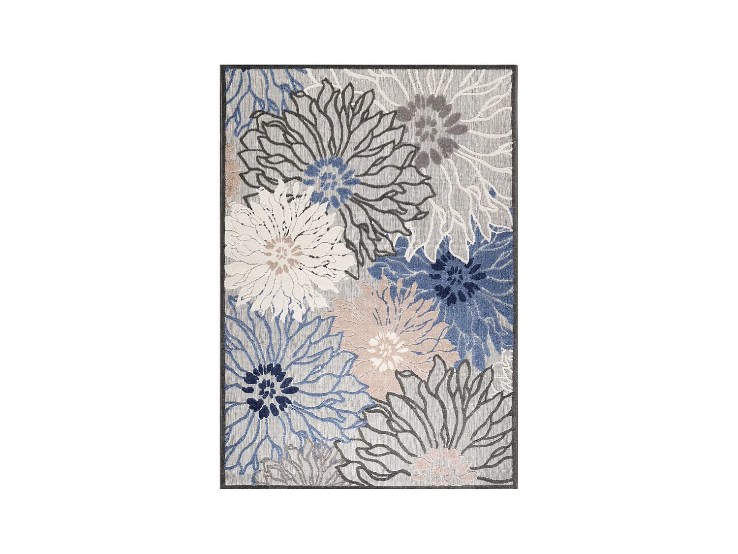 Tapis extérieur Ø150cm rond tissé kilim bleu et gris CHIMEKA
