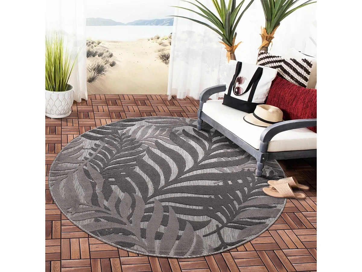 Tappeto da esterno Ø120cm rotondo tessuto kilim grigio CHIMEK