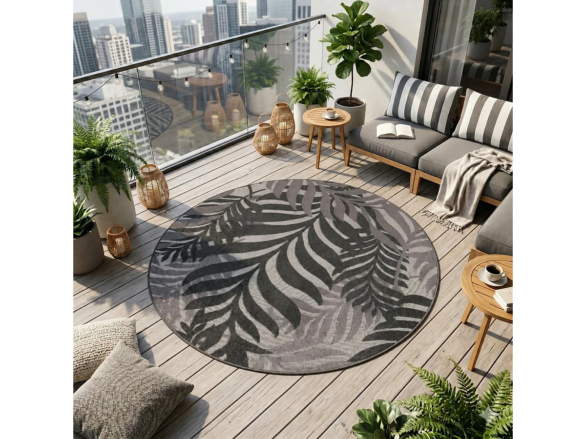Tappeto da esterno Ø120cm rotondo tessuto kilim grigio CHIMEK