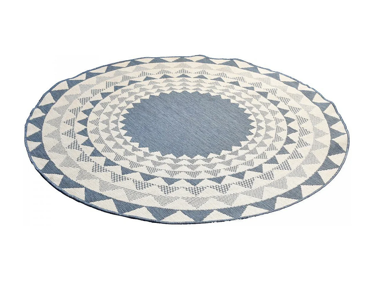 Tapis rond d'extérieur, kilim reversible Ø160cm LYN2 C ROND REVERSIBLE bleu et blanc