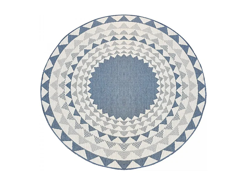 Tapis rond d'extérieur, kilim reversible Ø160cm LYN2 C ROND REVERSIBLE bleu et blanc