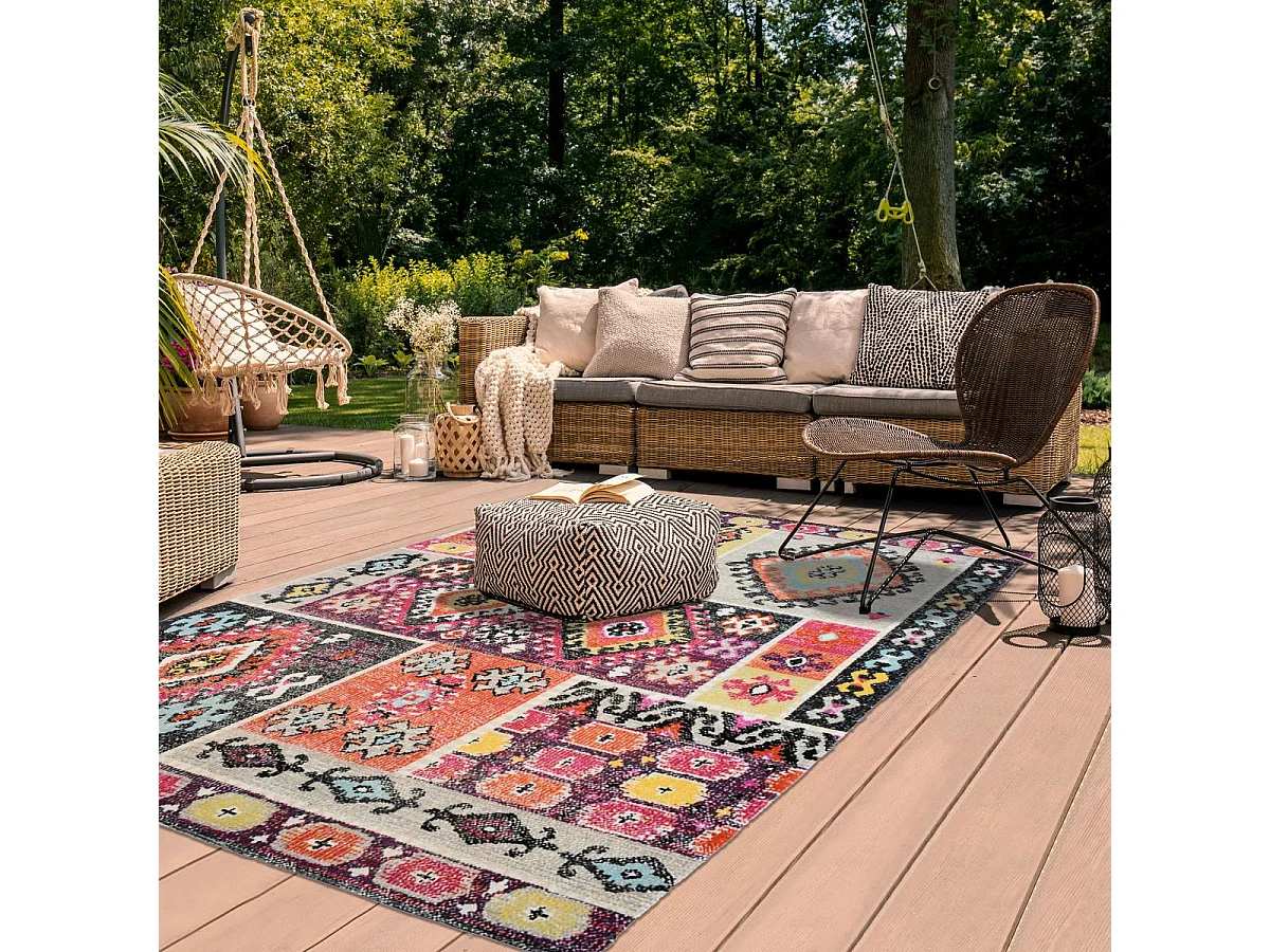 Tapis extérieur 120x170 tissé kilim rouge et orange EXT LAHORS