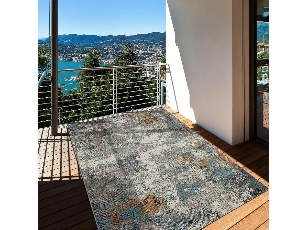 Tapis extérieur 200x290 tissé kilim gris clair et gris foncé SALOUT C