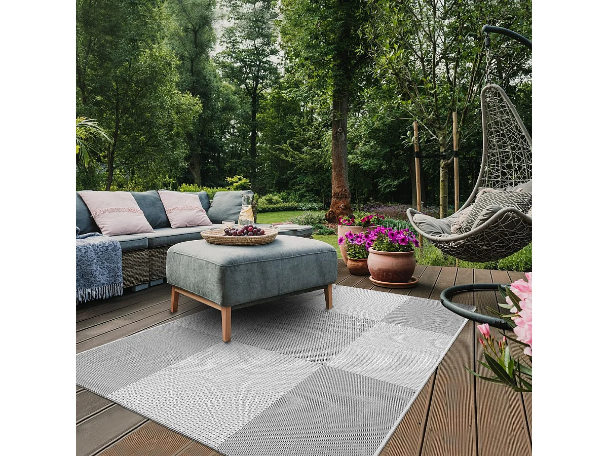 Tapis extérieur 160x230 tissé kilim gris et gris clair EXTERNA