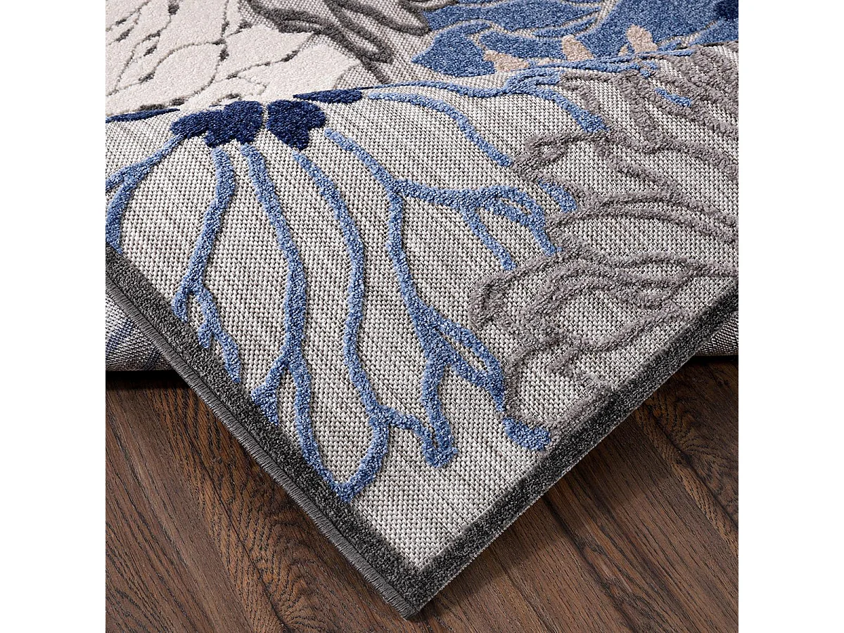 Tapis extérieur 80x200 tissé kilim bleu et gris CHIMEKA