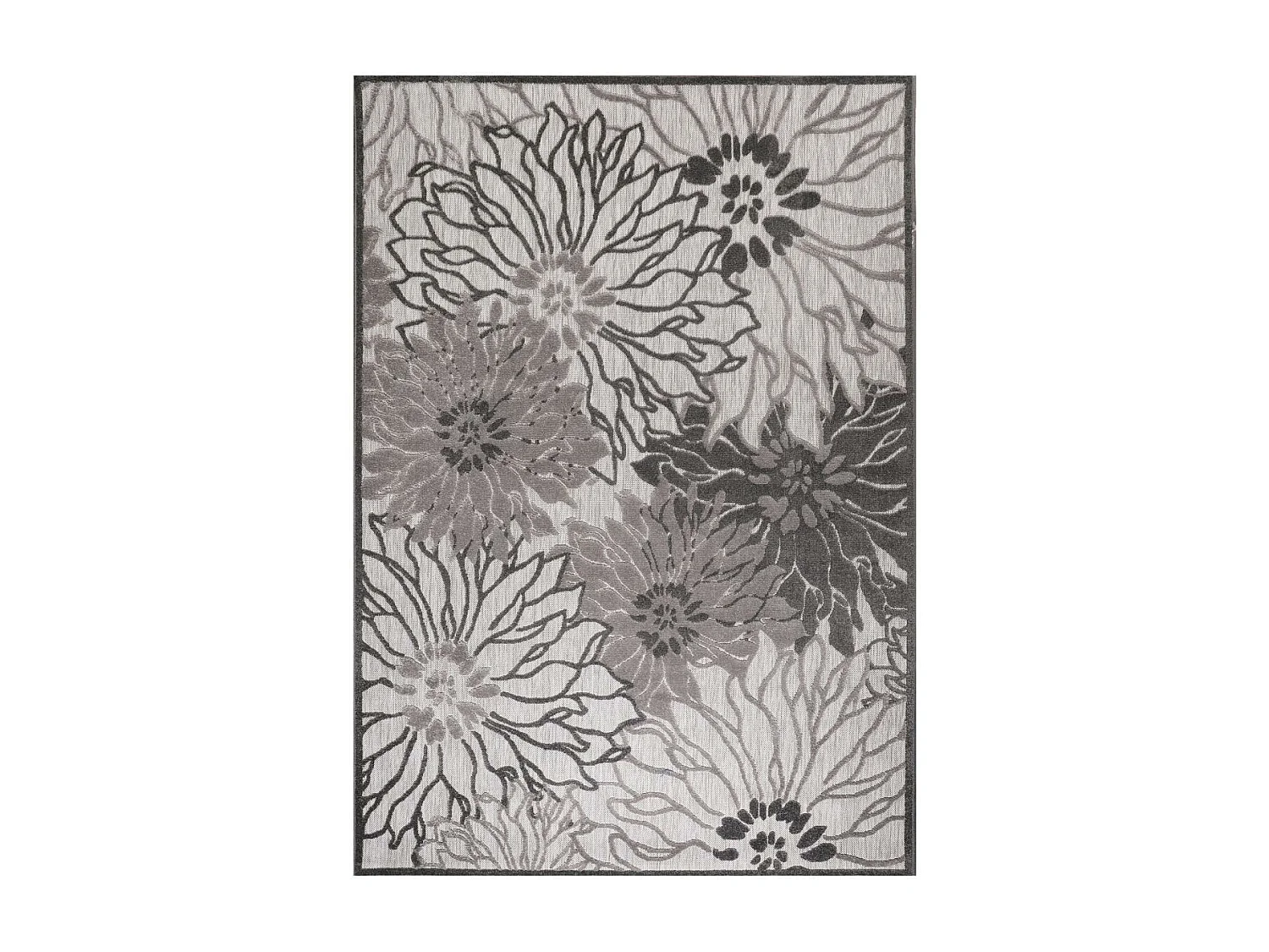 Tapis extérieur Ø150cm rond tissé kilim gris clair CHIMEKA