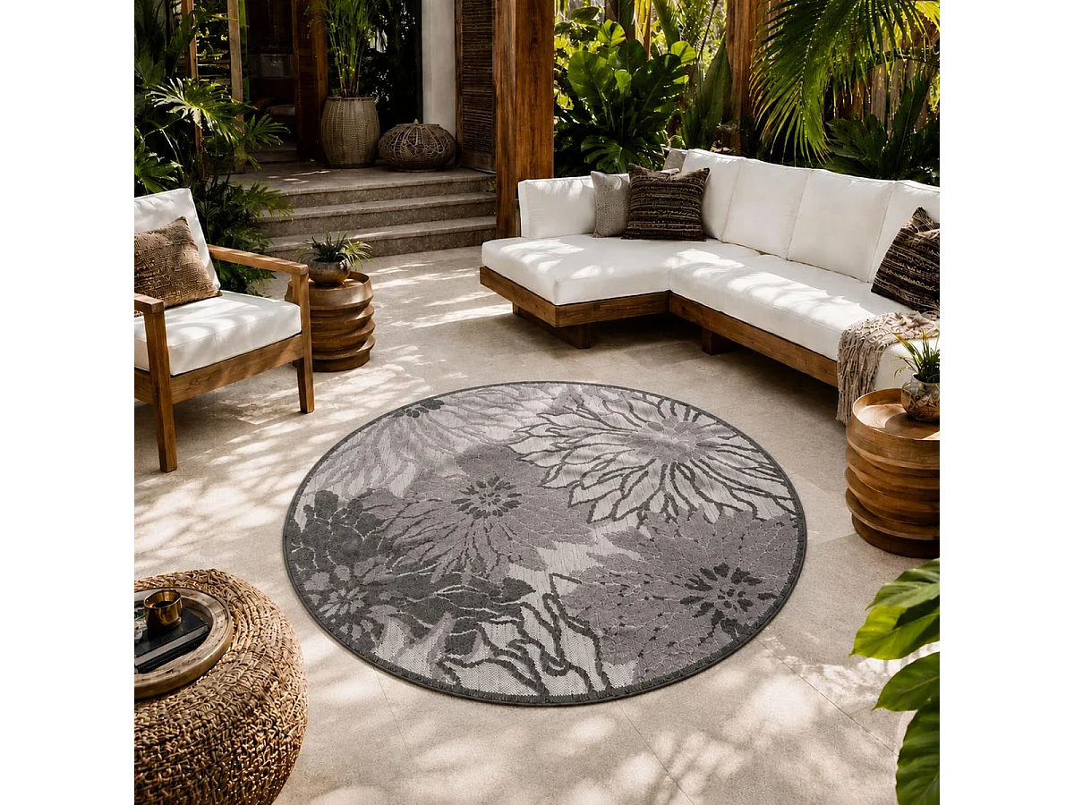 Tapis rond d'extérieur tissé kilim CHIMEKA