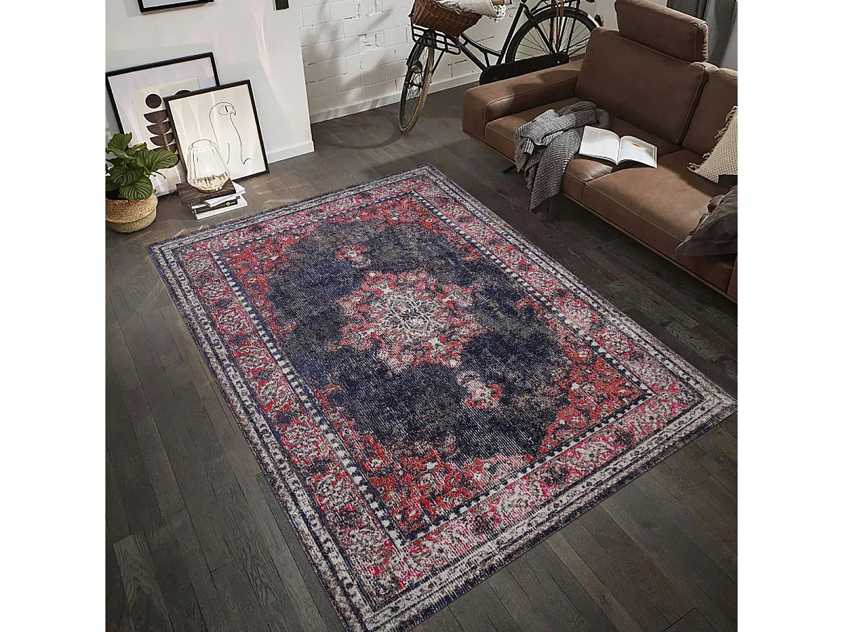 Tapis extérieur 120x170 tissé kilim rouge et brun OZLEM
