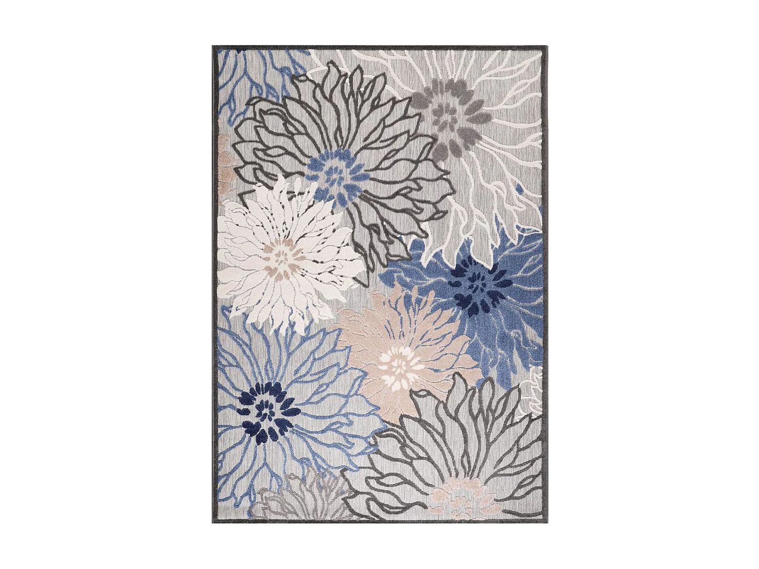 Tapis extérieur 140x200 tissé kilim bleu et gris CHIMEKA