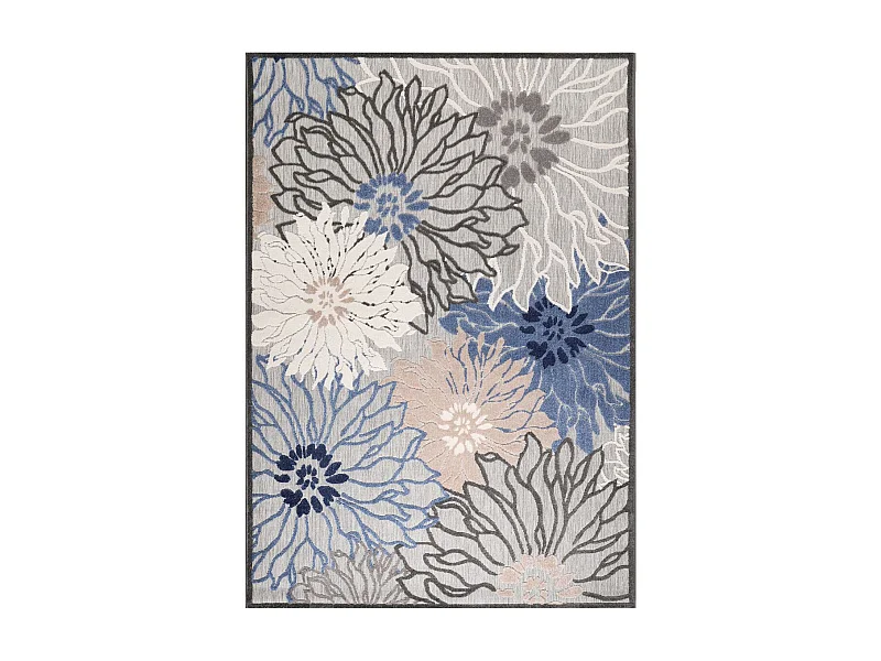 Tapis extérieur 140x200 tissé kilim bleu et gris CHIMEKA