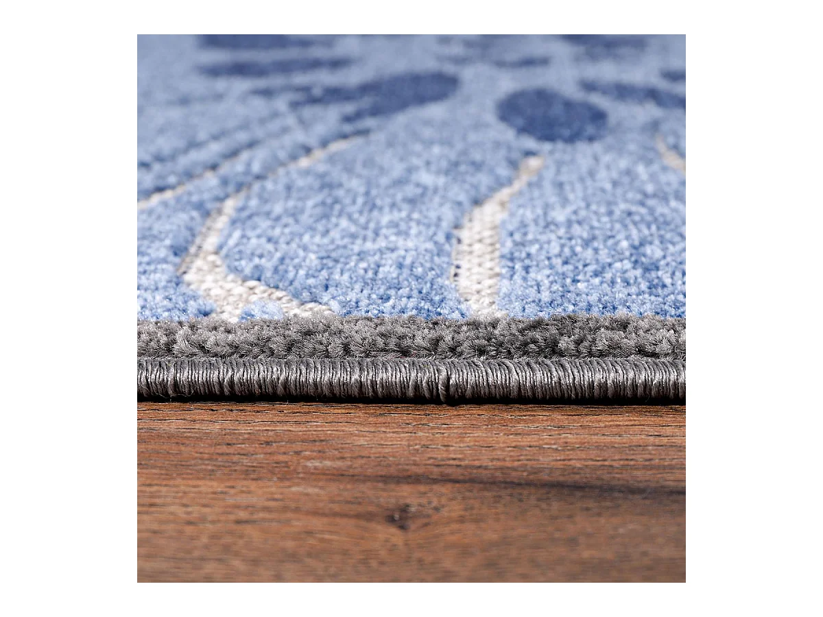 Tapis extérieur Ø200cm rond tissé kilim bleu et gris CHIMEKA