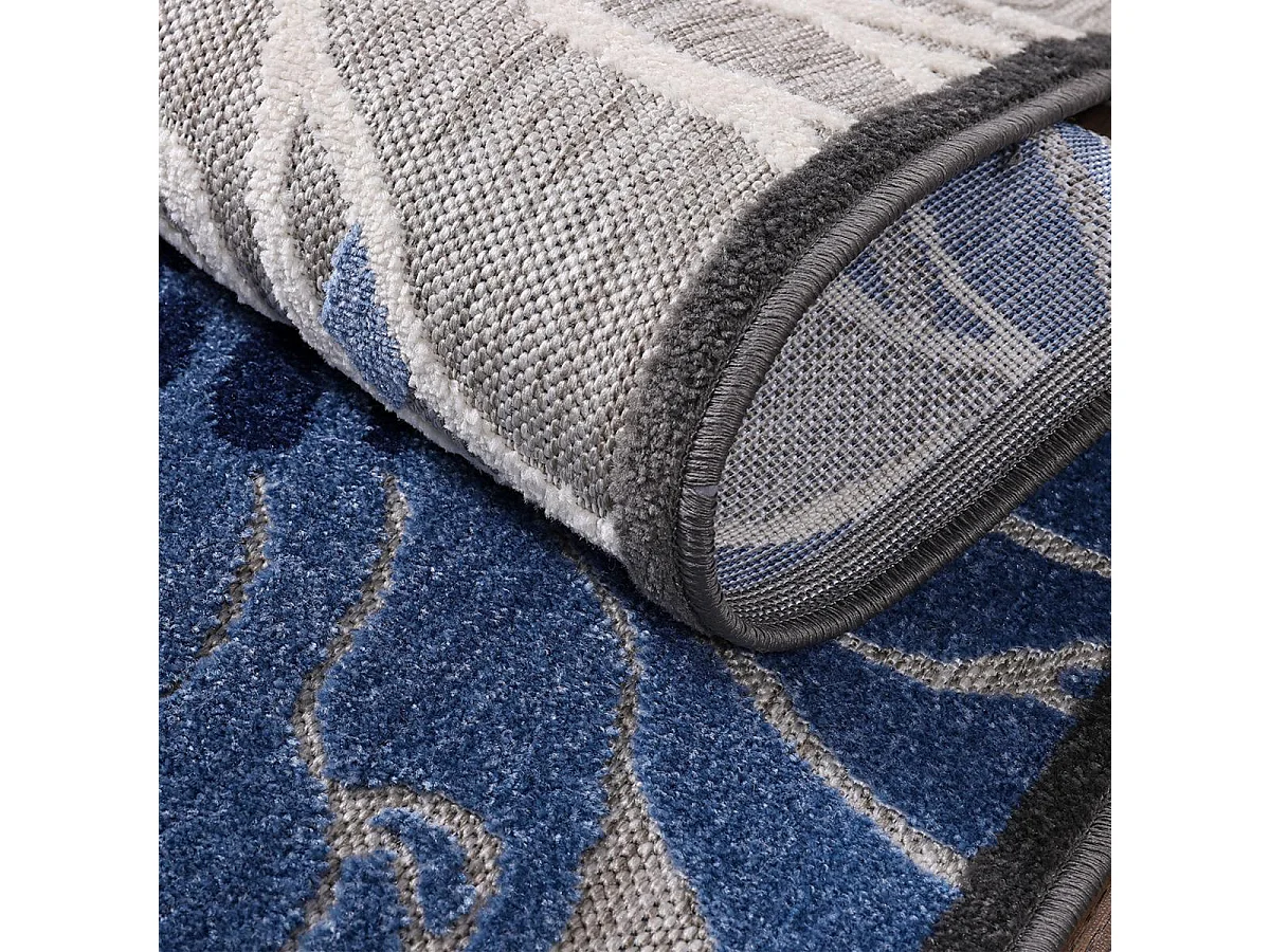 Tappeto da esterno Ø200 cm tessuto rotondo kilim blu e grigio CHIMEKA