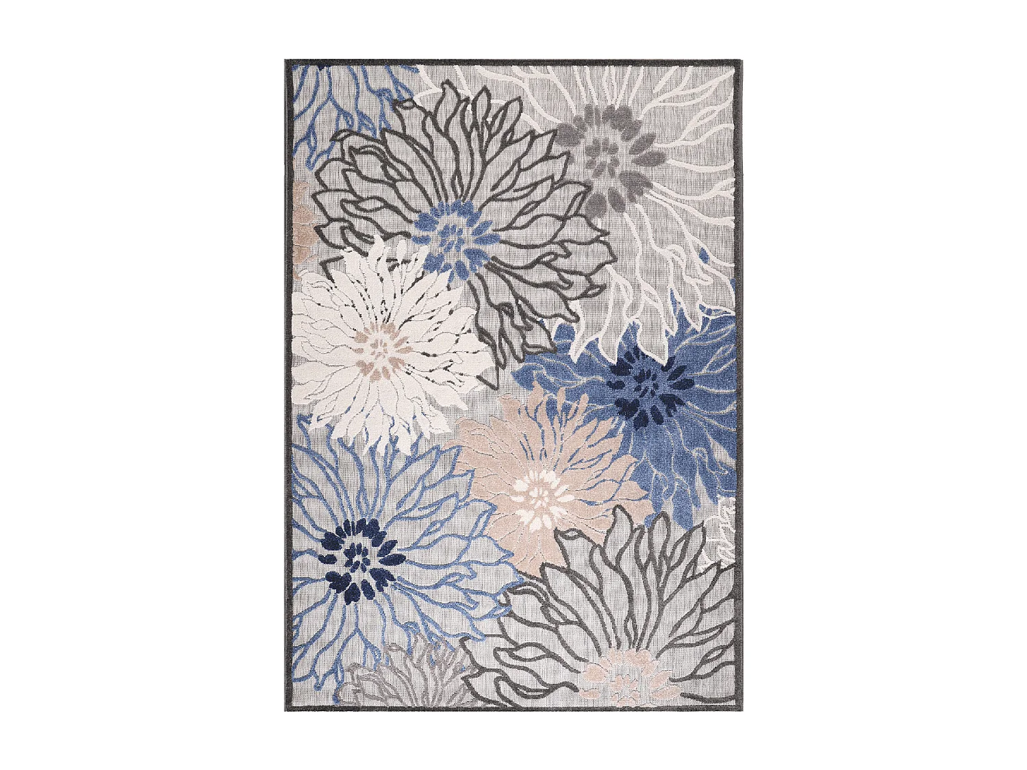 Tappeto da esterno Ø200 cm tessuto rotondo kilim blu e grigio CHIMEKA