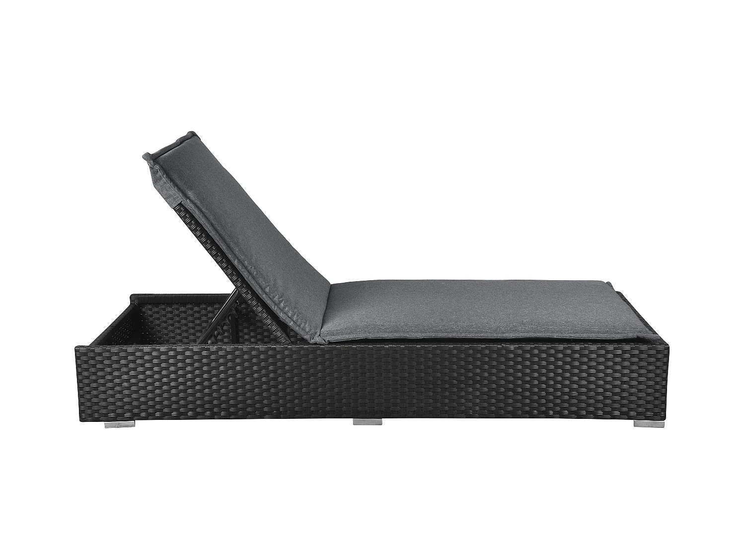 Gida Salon de jardin transat, support d'assise-matelas inclus, noir, gris.