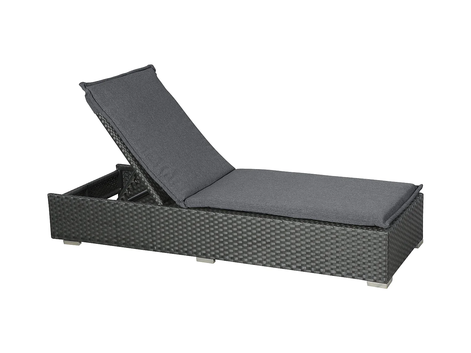 Gida Salon de jardin transat, support d'assise-matelas inclus, noir, gris.