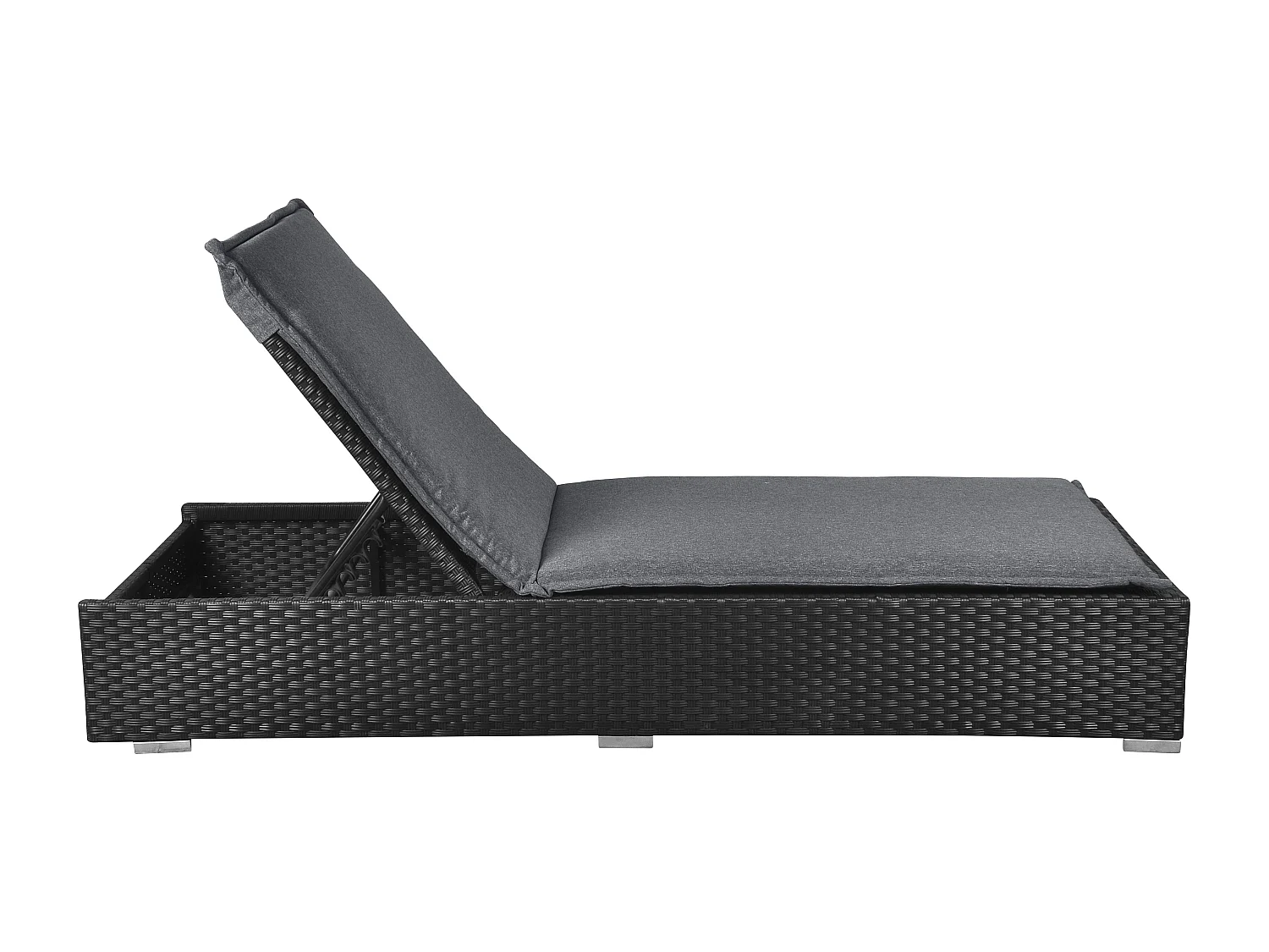 Gida Salon de jardin transat, support d'assise-matelas inclus, noir, gris.