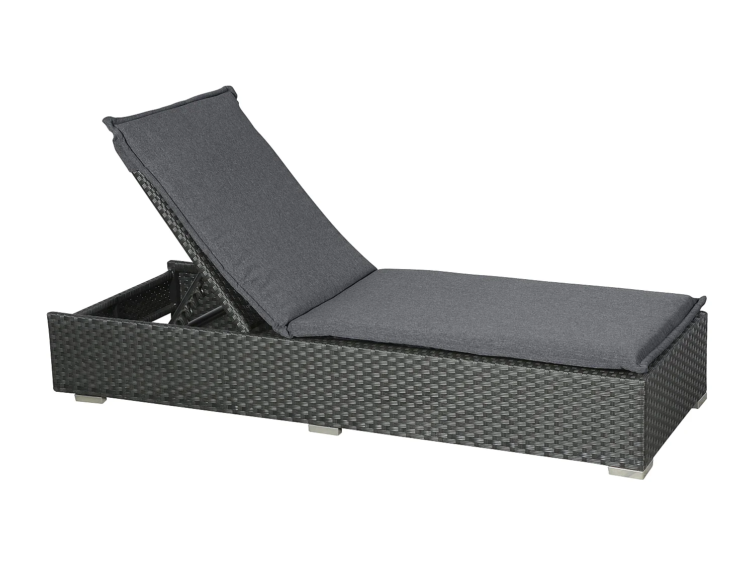 Gida Salon de jardin transat, support d'assise-matelas inclus, noir, gris.