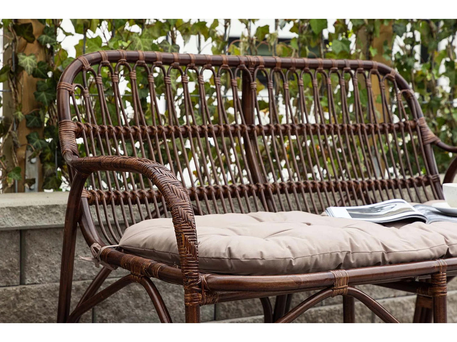 Canapé de Jardin 2 Places en Rotin "Nella" 129cm Noyer