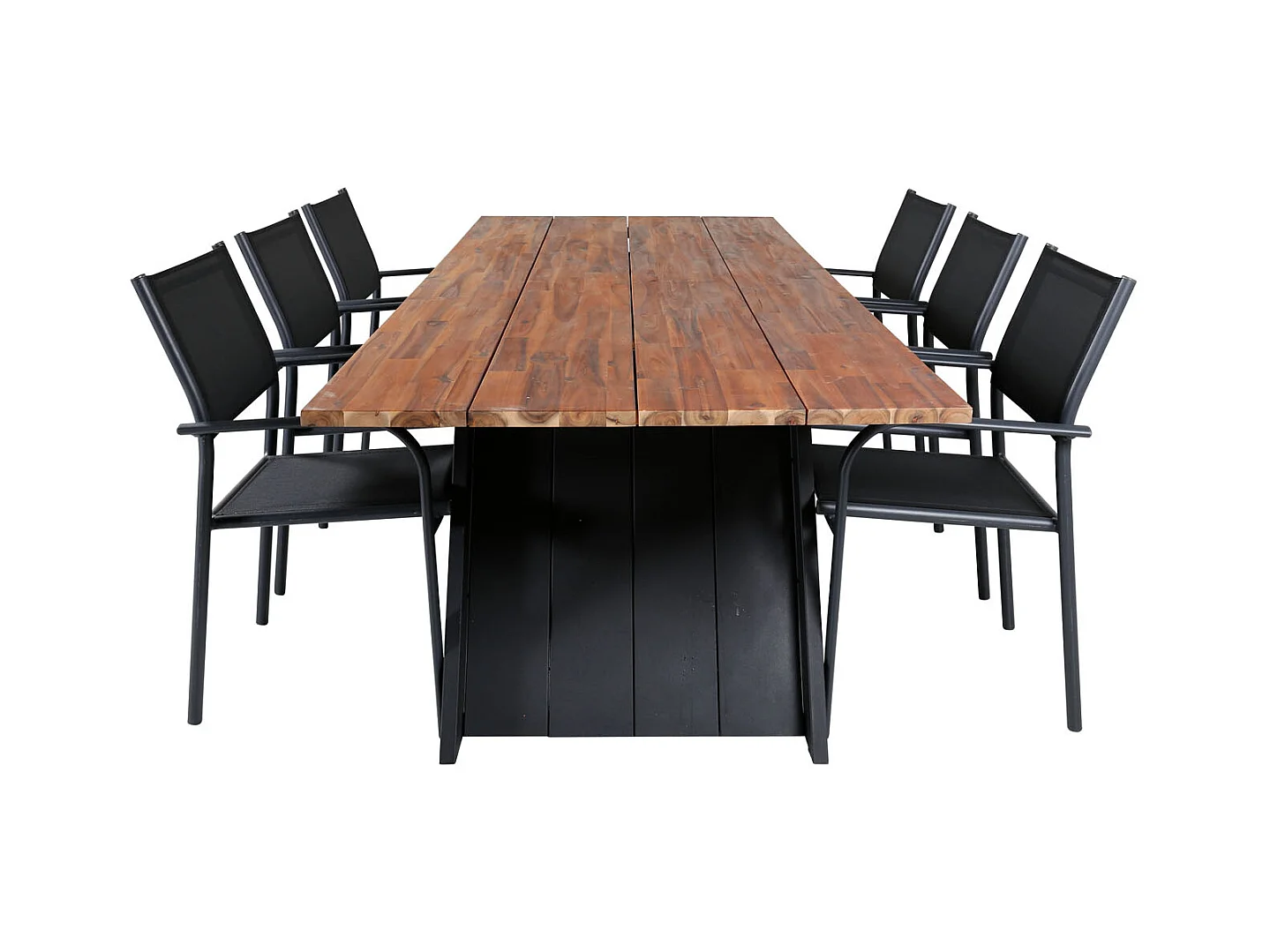 Doory tuinmeubelset tafel 100x250cm en 6 stoel Santorini zwart, naturel.