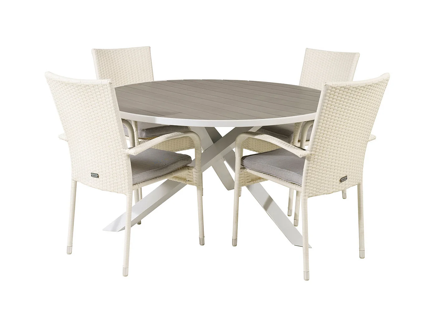 Parma Gartenset Tisch Ø140cm und 4 Stühle Anna weiß, grau.