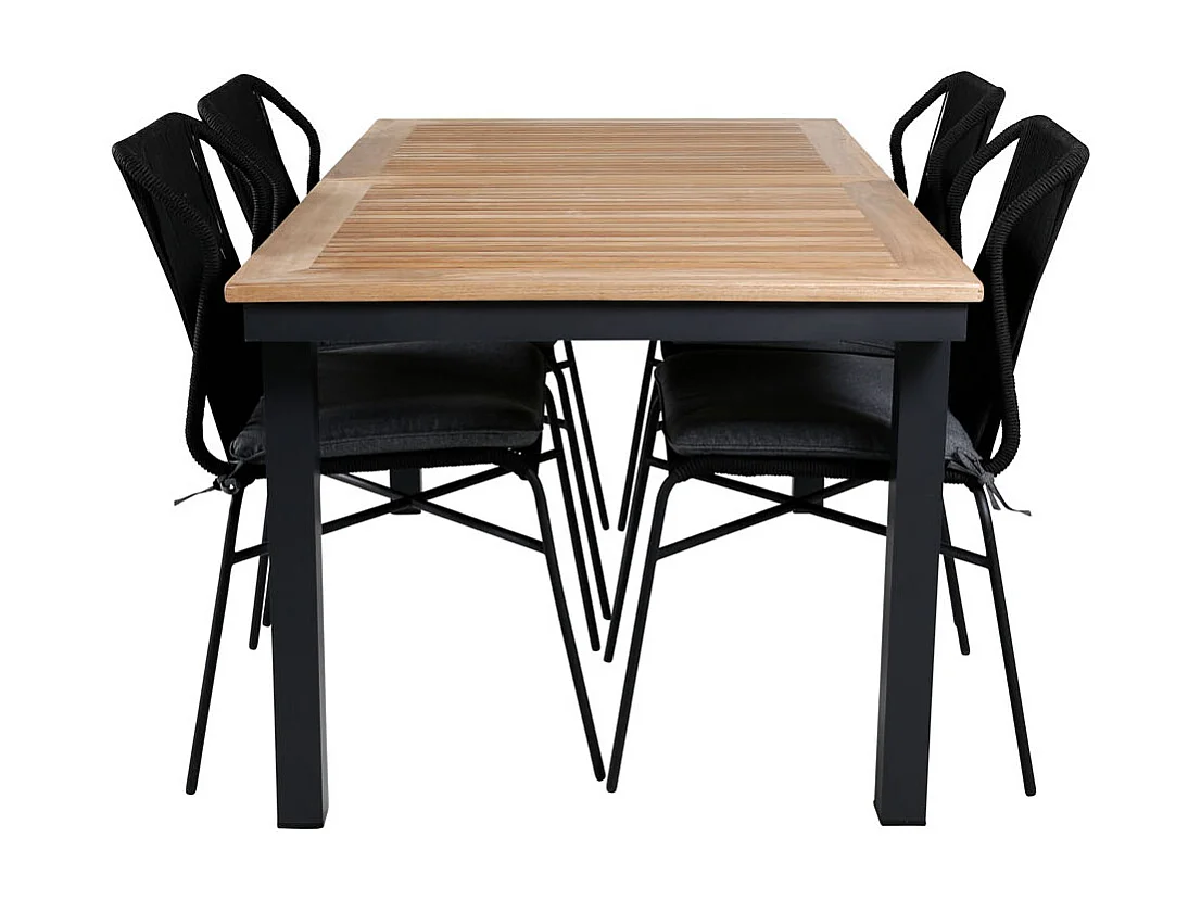 Panama tuinmeubelset tafel 90x152/210cm en 4 stoel Julian zwart, naturel.
