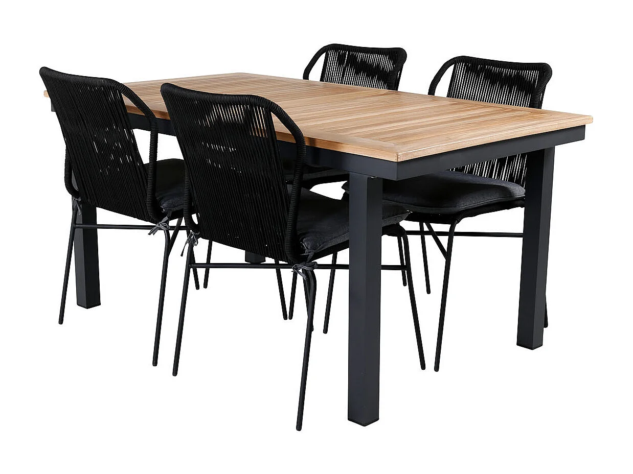 Panama tuinmeubelset tafel 90x152/210cm en 4 stoel Julian zwart, naturel.