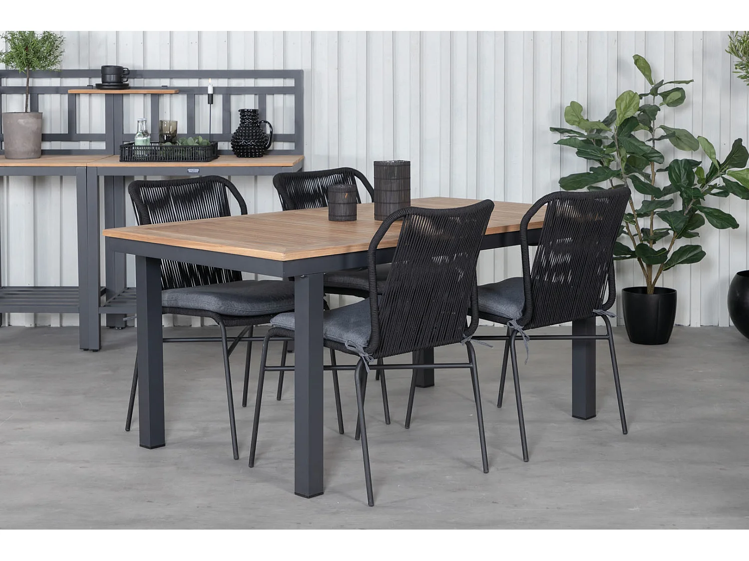 Panama tuinmeubelset tafel 90x152/210cm en 4 stoel Julian zwart, naturel.
