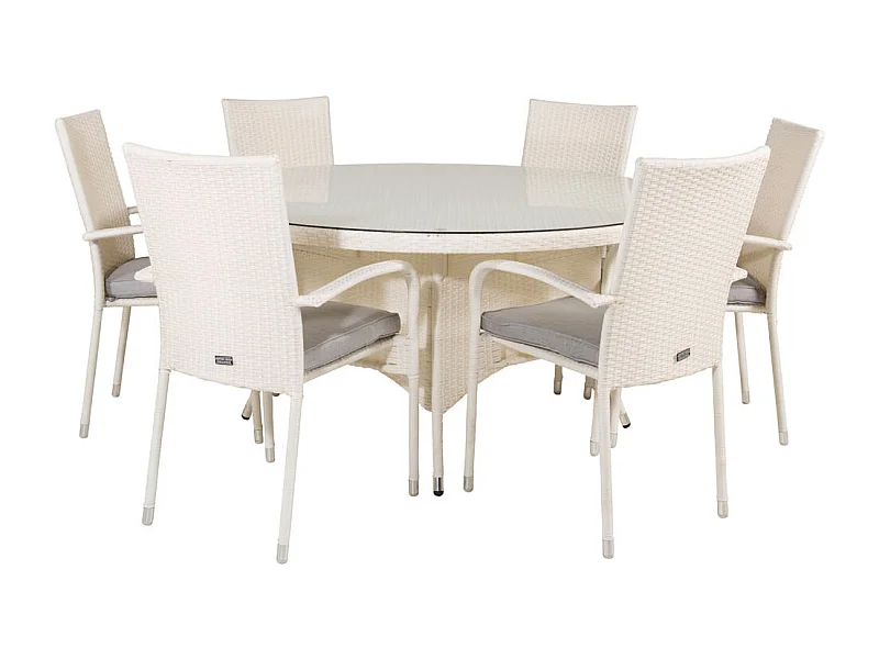 Volta Ensemble table et chaises de jardin, table Ø150cm et 6 chaises Anna, blanc.