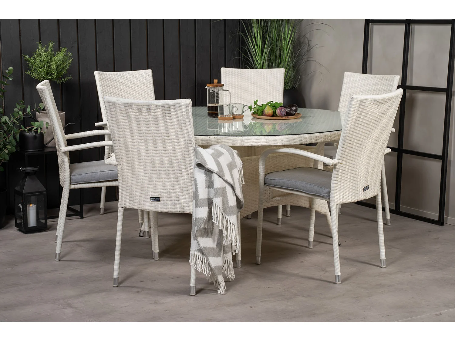 Volta Gartenset Tisch Ø150cm und 6 Stühle Anna weiß.