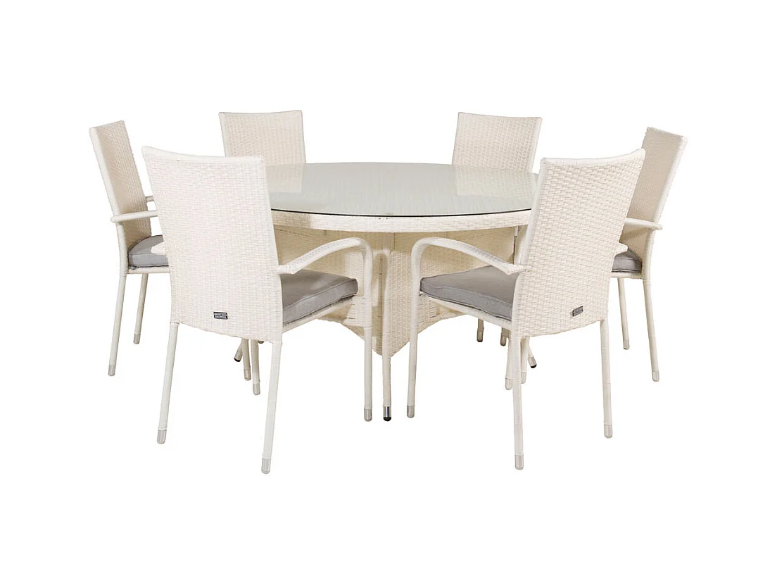 Volta Ensemble table et chaises de jardin, table Ø150cm et 6 chaises Anna, blanc.